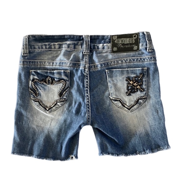 GUESS Premium blue denim studded shorts cutoffs - Picture 2 of 10